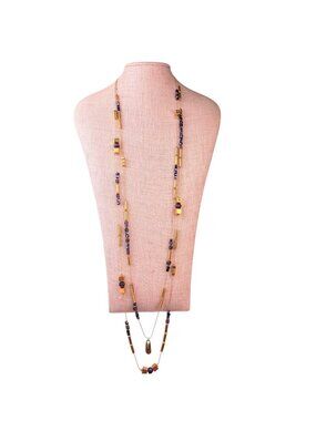 ALM Soho Womens Gold Tone Crystal Beaded Modernist Necklace Two-Strand